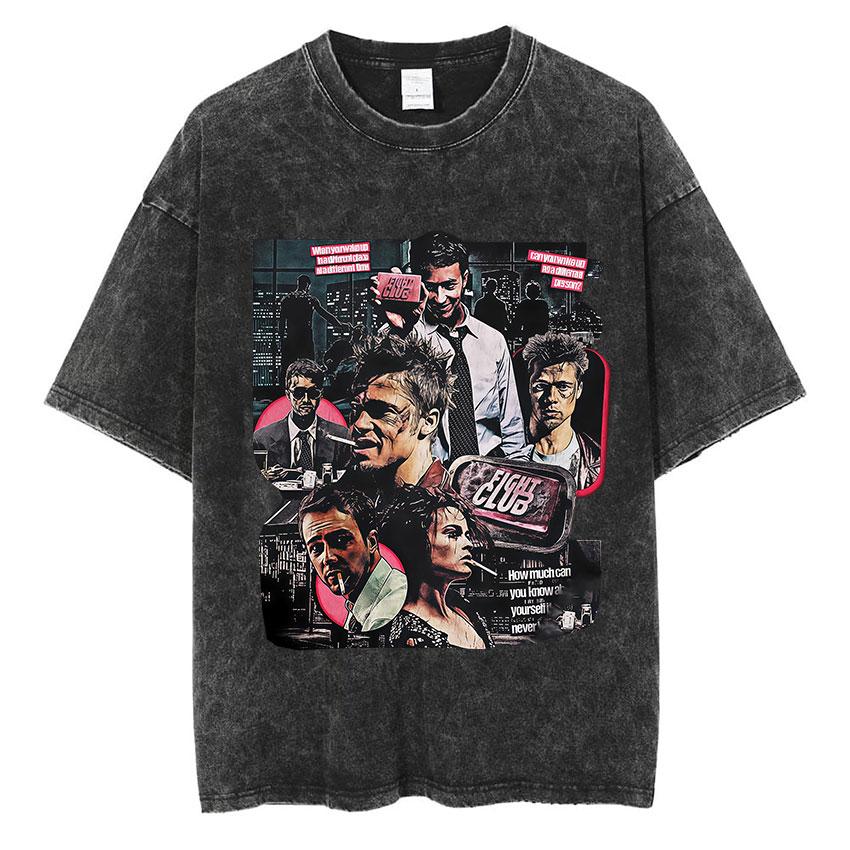 Vintage Washed Tyler Durden Fight Club Graphic T Shirt Mens High Quality Oversized Cotton Tshirts Yk Gothic Clothing Tshirt