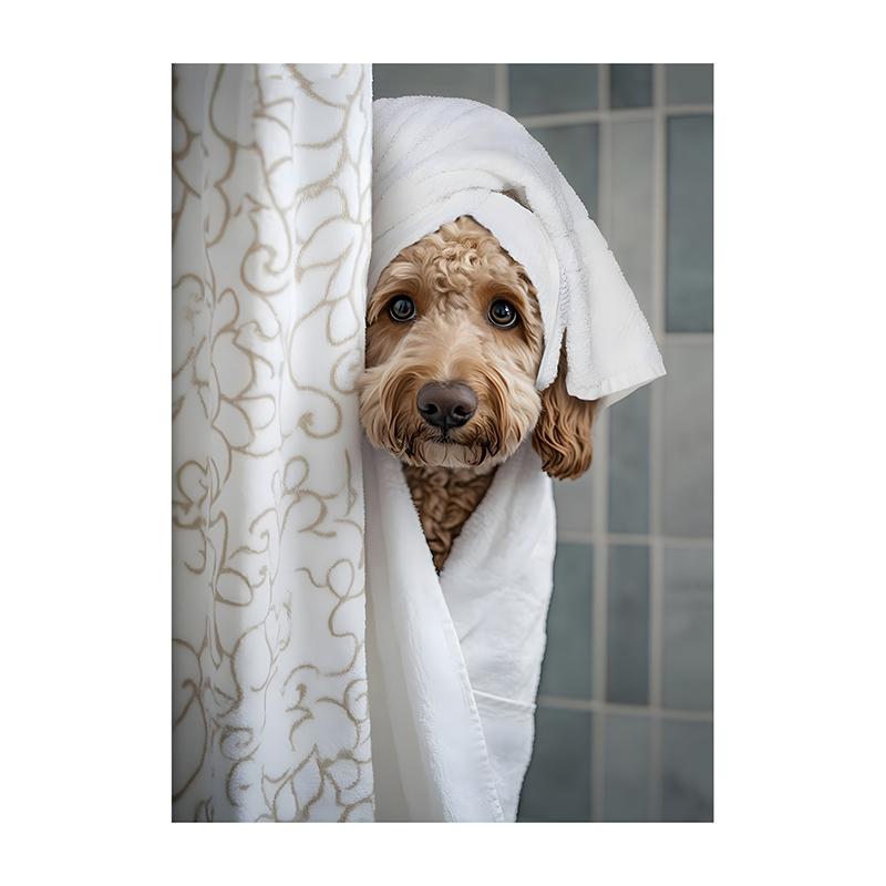 Cute Shower Dog Bathroom Decor Poster Dog in Bathtub Print Animal Murals Canvas for Home Decor Dog Lover Gifts