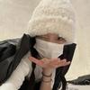 Korean White Plush Knitted Hat for Women In Autumn and Winter Fashionable Warm Imitation Fur Ear Protecting Hat