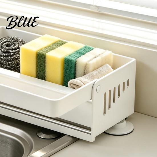 Kitchen Sink Cleaning Tool Storage Rack with Foldable Towel Rack Durable Carbon Steel Tray Suction Bar Holder Cup Fixation Sloped Drainage