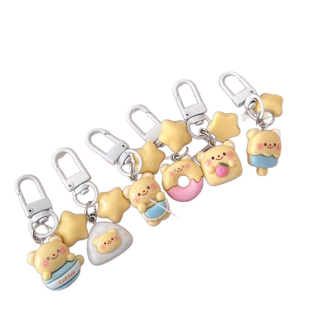 Milky Soft Cute Bear Keychain - Star Cartoon Pendant for Couple or Bestie Backpack Accessories Gift
