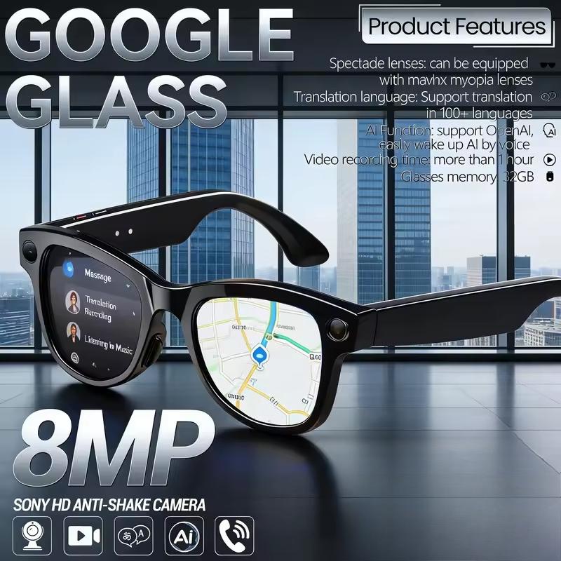 Multifunctional Smart AI Photo Glasses 100+ Language Translation Object Recognition 800W Pixel Video Recording Bluetooth Call Smart Eyeglasses Unisex