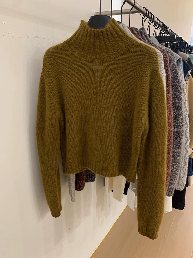 Women's French High-Neck Cashmere Sweater - Petite Autumn/Winter Temperament Base Layer