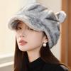 New Style Rabbit Fur Octagonal Hat Women's Fashionable Plush Hat Cat Ear Thermal Cap Wide-Circumference Head Wrap