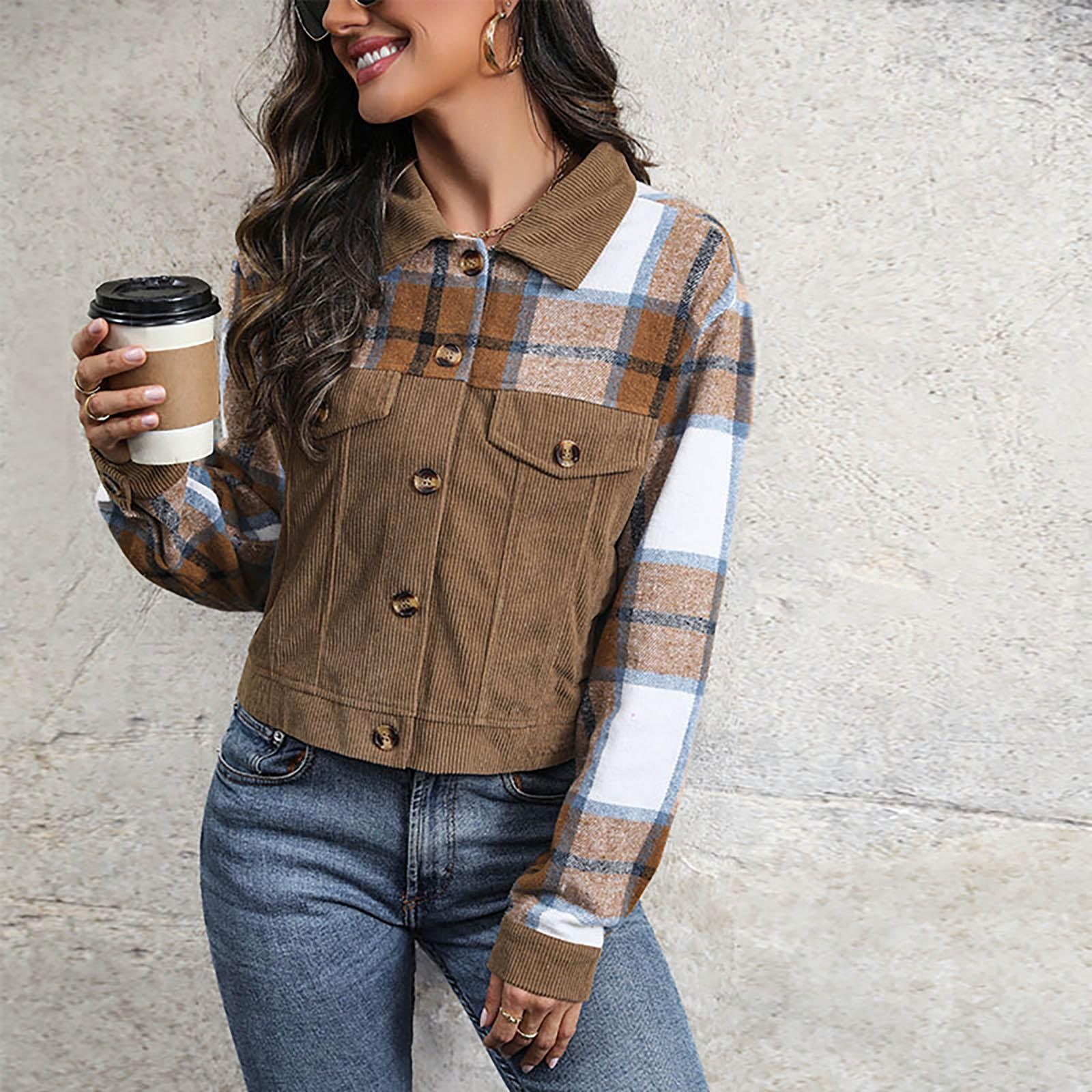 Женская повседневная винтажная куртка-кардиган в клетку с длинными рукавами и пуговицами — фото 5