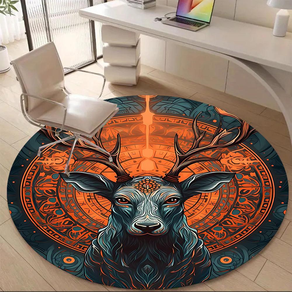 1pc Deer Mandala Office Round Area Rug, Under Office Chairs Bedroom Living Room Home Decor, Room Deco