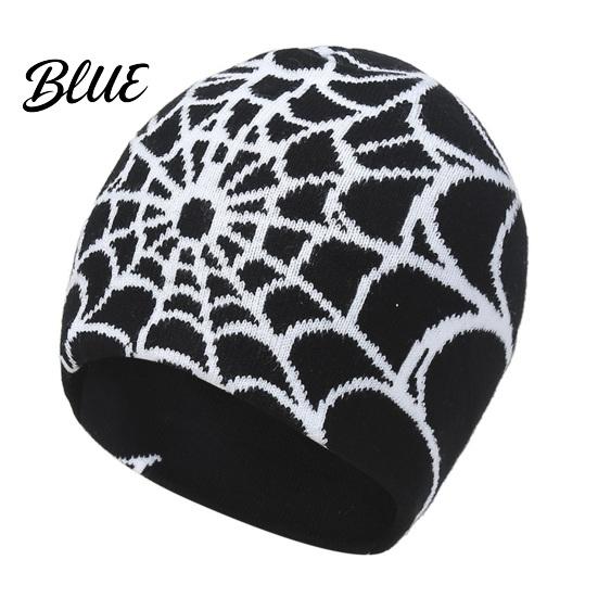 Halloween Party Cap Jacquard High Print Knitted Spider Web Winter Hat Unisex Beanie Elasticity Anti-shrink