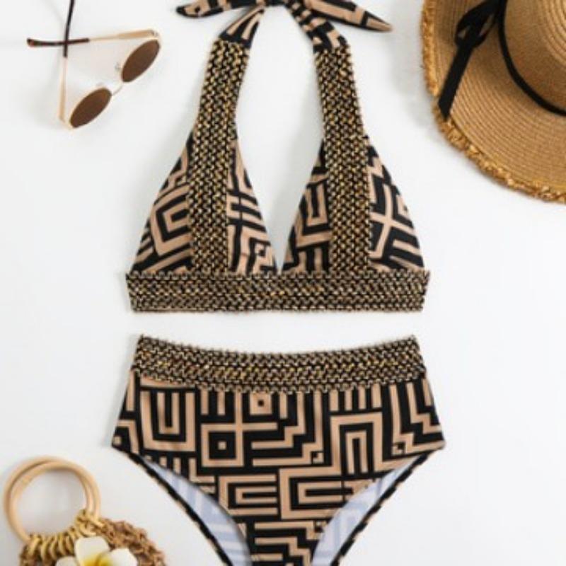 Women S Split Swimsuit High Waist Backless Solid Color Swimwear