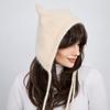 Laced Up Cat Ear Beanie Solid Color Plush Fluffy Hat Cozy Knit Winter Hat  For Women