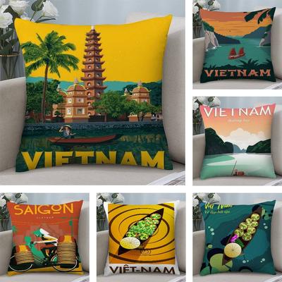 Vietnam Style Pillow Case Short Plush Double-Sided Print Square Throw Pillow Covers Sofa Home Cushion Decor