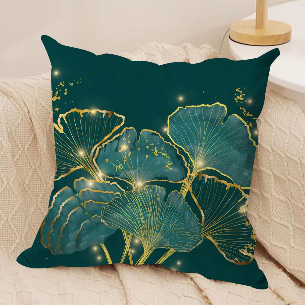 Chinese Style Ginkgo Leaf Cushion Cover Silky Short Plush Invisible Zipper Dustproof Sofa Pillow Case for Home Decor