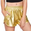 Women Casual Shorts Elastic High Waist Glossy Surface Solid Color Faux Leather Shorts with Pockets Streetwear