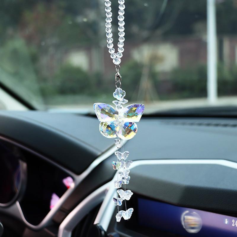 Car Sparkling Crystal Handing Pendant Colorful Butterfly Bow Accessories Car