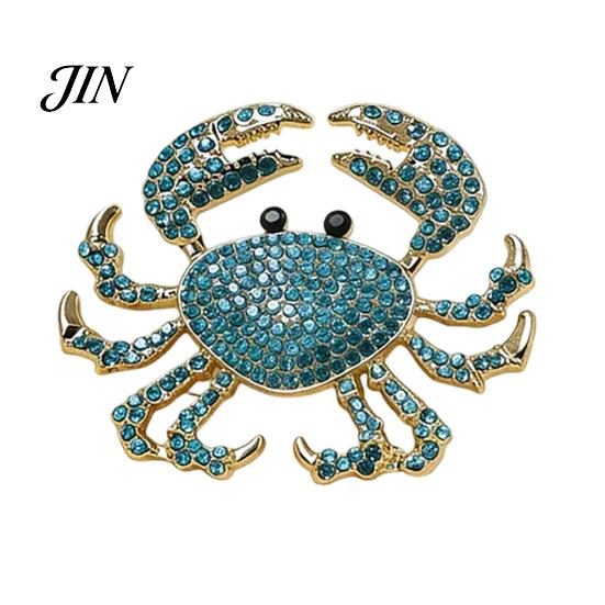 Brooch Pin Pin, 3D Crab Design with Sparkling Rhinestones, Non-fading Strong Buckle Badge for Coats Shirts Bags Accessories Animal синий