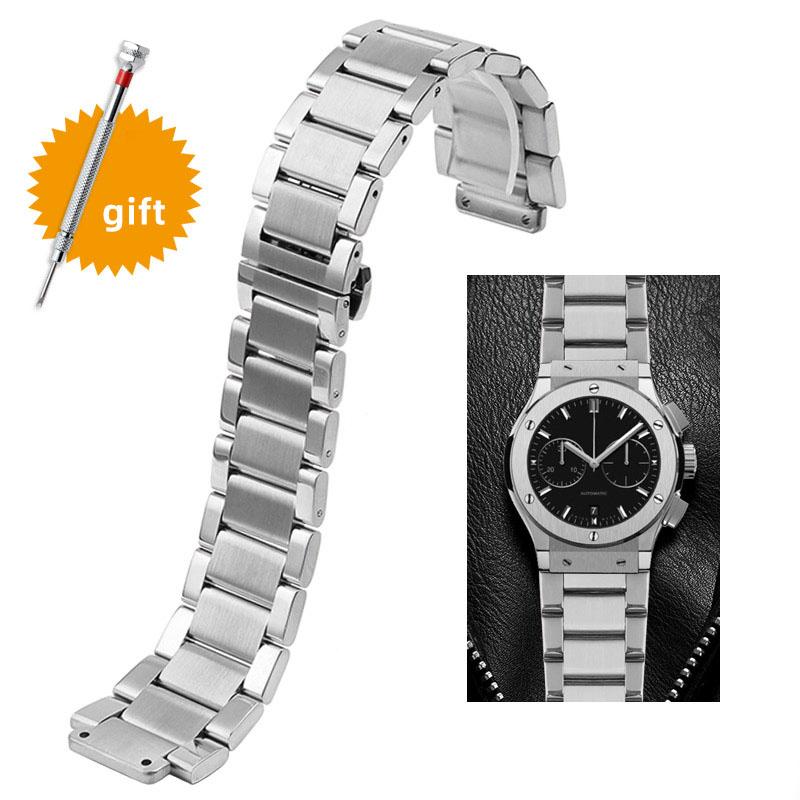

316L Solid Stainless steel Watch Strap For Hublot 27x19mm 23x17 21x13 Soft Watchband Big Bang Watch Wrist Bracelet for Men women 21x13mm срібний