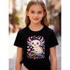 Girls I'M Birthday Girl Axolotl Print Crewneck Short Sleeve Tee, Kids Birthday Party Gift T-shirt