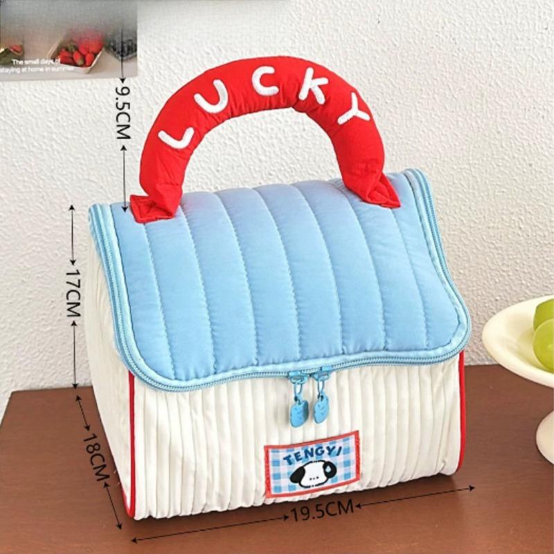 

1pc Cartoon Pattern Cute Hut Handbag Girls Large Capacity Cosmetic Organizer Portable Handheld Travel Toiletry Bag Polyester 19x18x17cm
