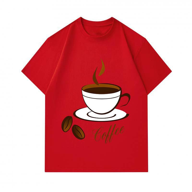Men's 100% Cotton Crew Neck Short Sleeve T-Shirt, Stylish Coffee Cup Printed Casual Lightweight Tee For Daily Wear, Coffee Beans Pattern Soft Breathab