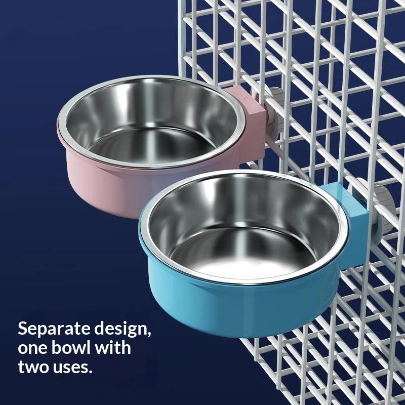 Stainless Steel Detachable Pet Bowl With Cage Mount Design For Feeding Watering Cats Dogs Small Pets