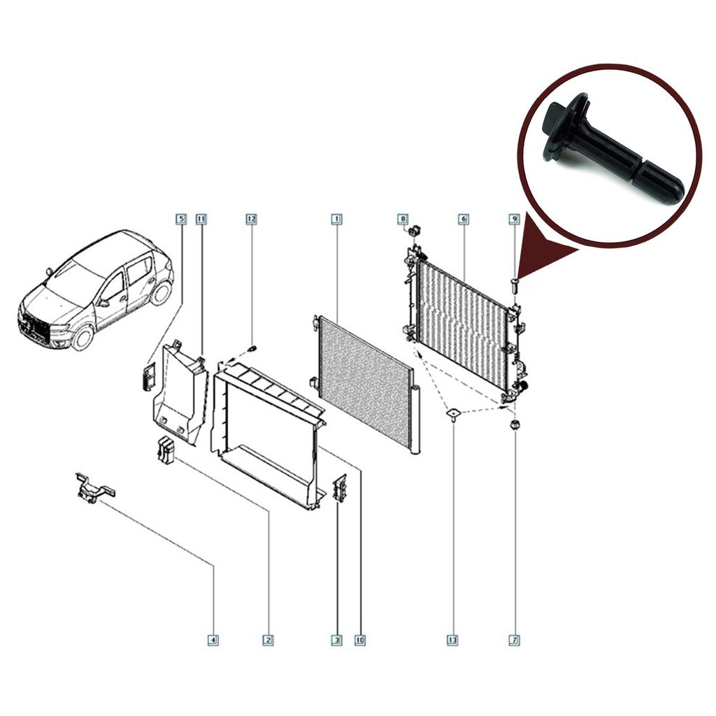 BSP1013 Radiator Pillar Fixing Pin 397880391R for Renault Megane Clio 3 Dacia Duster Logan Sandero Lodgy