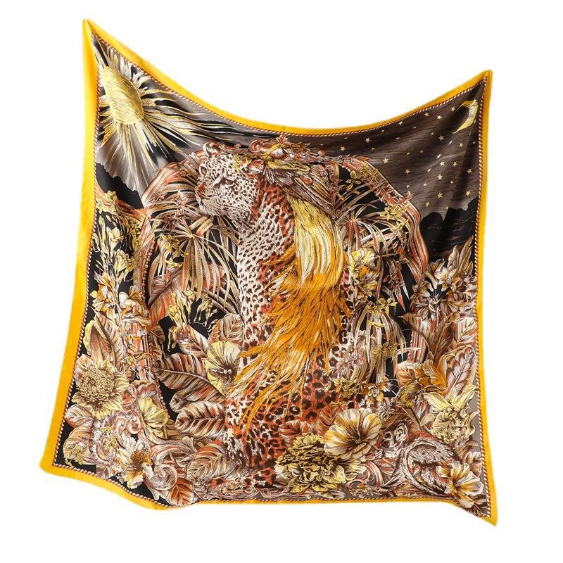 European and American animal silk scarf large square scarf 91cm travel shawl sun, moon and stars pattern thin twill scarf autumn and winter