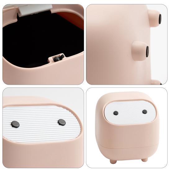 Desktop Trash Can with Folding Cover Press-Type Opening Mechanism Compact Size Cartoon Shape Trash Bin