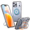 KEYSION Shockproof Matte Transparent Case for MagSafe for iPhone 17 Pro Max 360° Rotating Magnetic Ring Stand Phone Back Cover