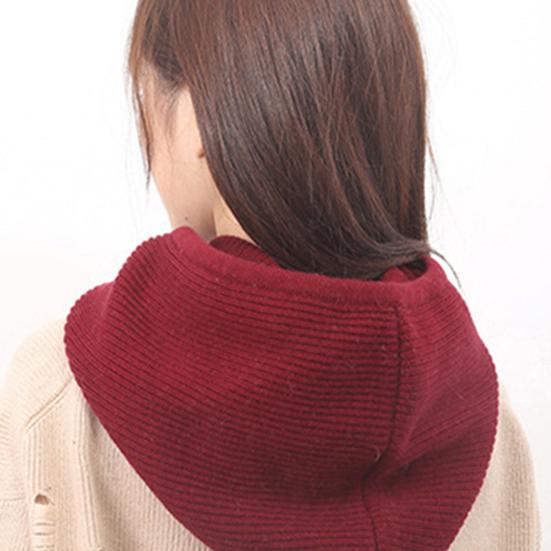 Strickmütze Schal Kombi Einfarbig Verstellbarer Kordelzug Kapuzenschal Damen Winter Warm Winddicht Elastisch Thermomütze