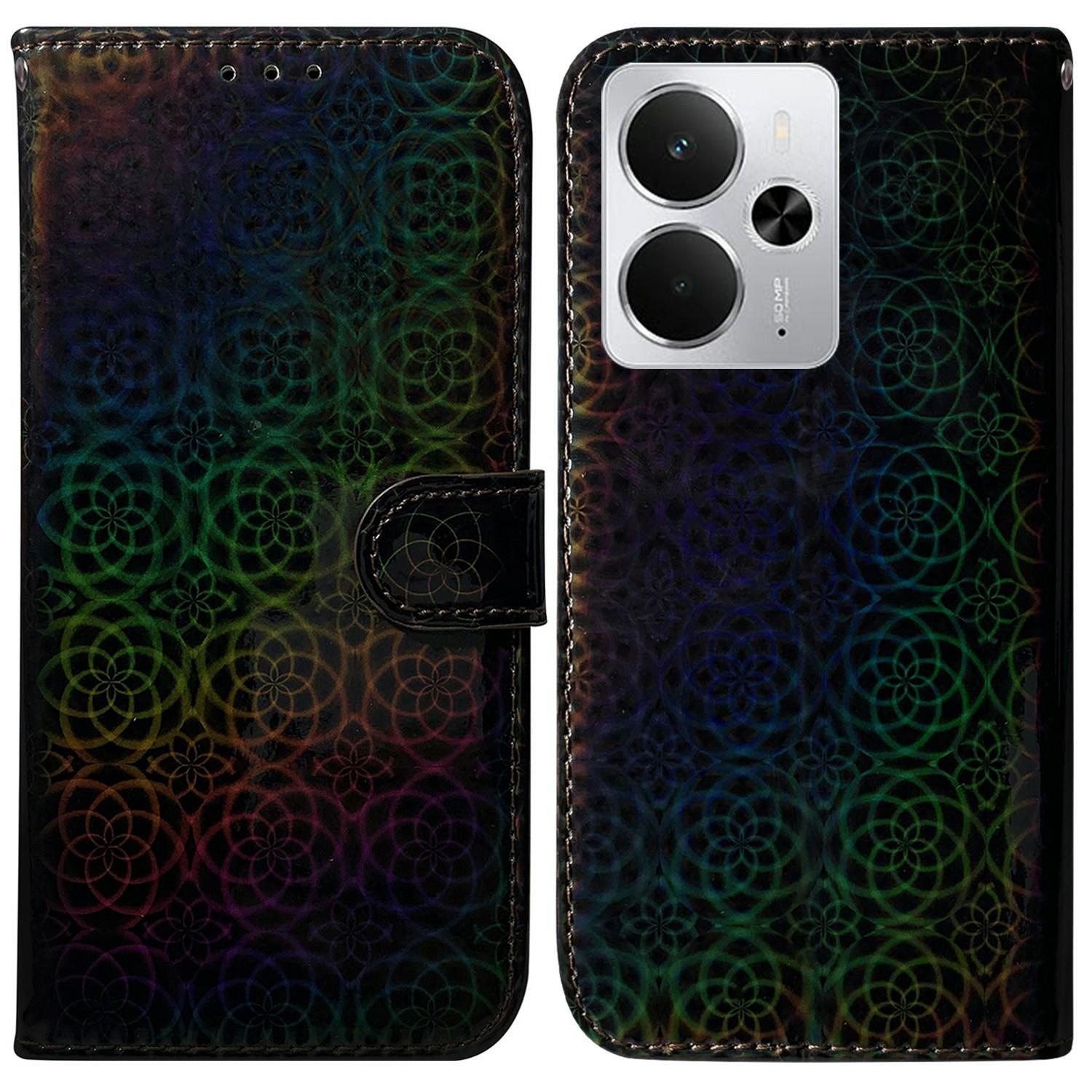 

For Realme 14 5G Stand Case Dazzling Flower Leather Phone Cover Black