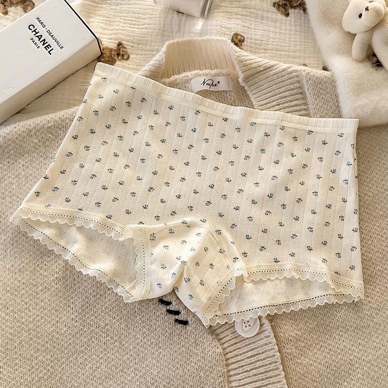 Women's Summer Thin Floral Pure Cotton Crotch Two In One Flat Angle Safety Underwear
