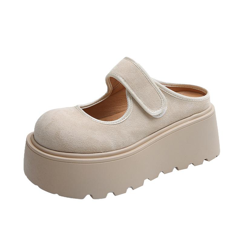 Campus style bag head drag women's outer wear 2025 spring new retro versatile small man height increase thick bottom half slippers