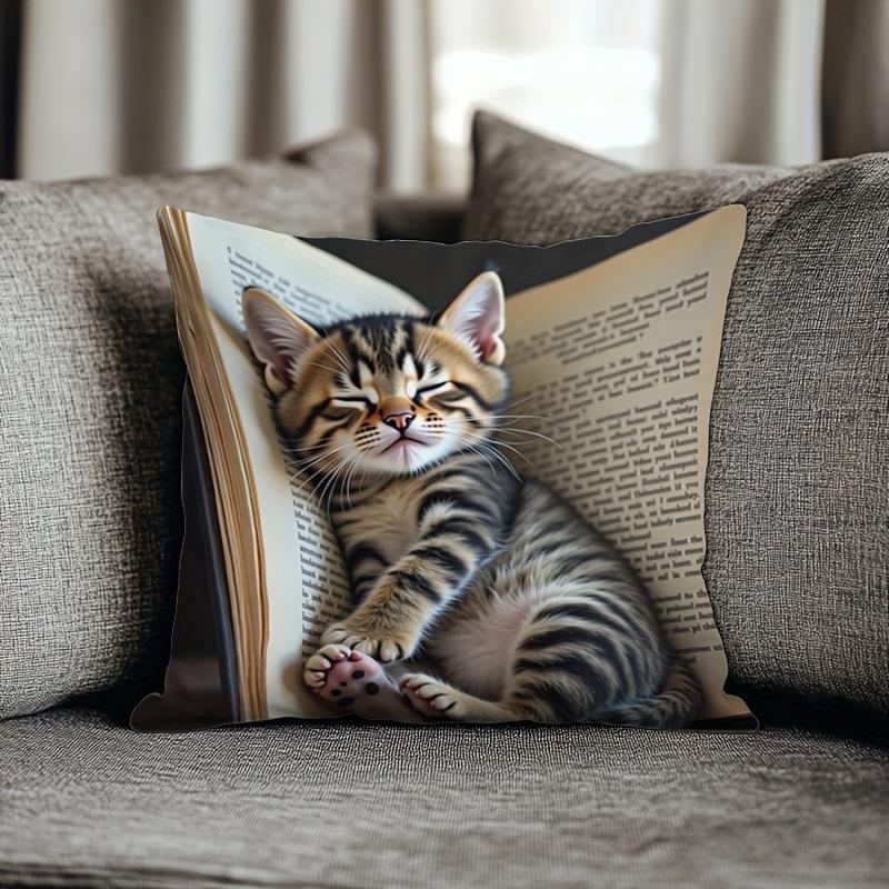 Vibrant Bohemian Style Short Plush Pillow Cover 45x45cm Charming Kitten Living Room Bedroom Decor (Pillow Insert Not Included)