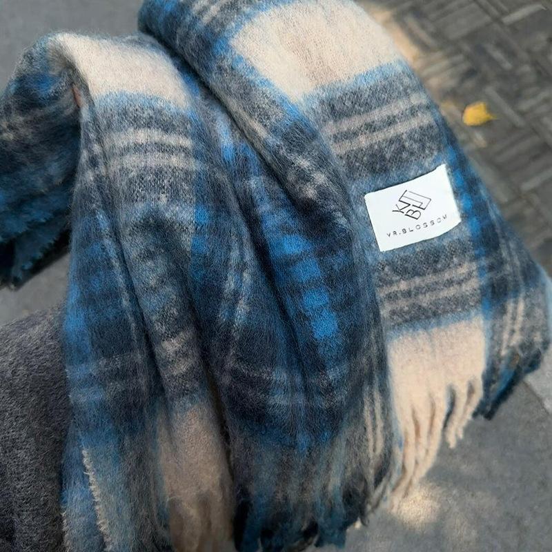 Purple plaid scarf women's year autumn and winter Korean atmosphere thickened warm high-end scarf shawl tide