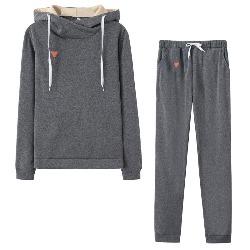 2025 Autumn/Winter Women's Fleece Fashion Leather Patch Hooded Casual Sports Set