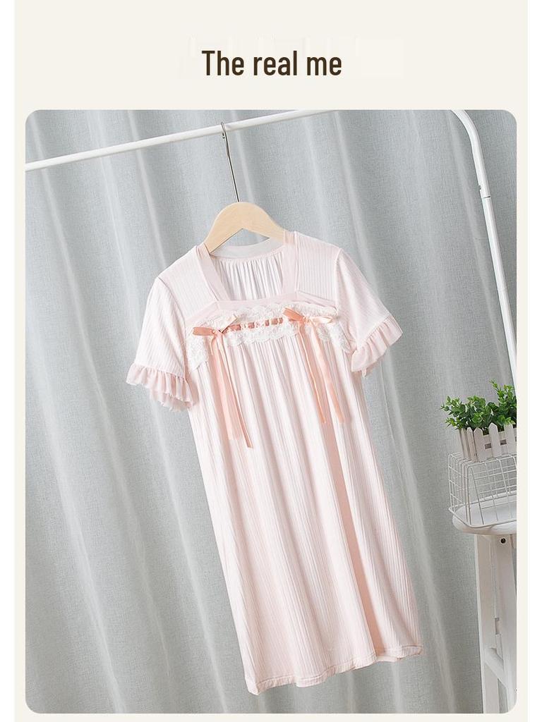 Girls' Ice Silk Princess Nightgown - Fairy Style Summer Pajamas