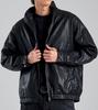 Button Seoul Minimal Vegan Leather Stand Collar Zip-Up Jacket (Black)