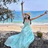 Mint Mambo Seaside Resort Atmosphere Beach Dress Design Sense Neck Dress Fairy Temperament Swing Skirt