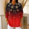 Women's Fashionable Button Collar Long-sleeved Christmas Print Pullover Top