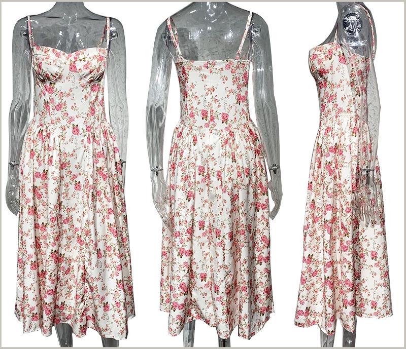 Summer New French Retro Long Dress - Court Style Spaghetti Strap Dopamine Outfit for Women