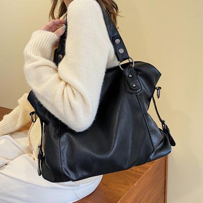 Large Black Women's Shoulder Bags Big Size Casual Tote Bag Quality Pu Leather Hobos Crossbody Bag Female Travel Shopper Handbag