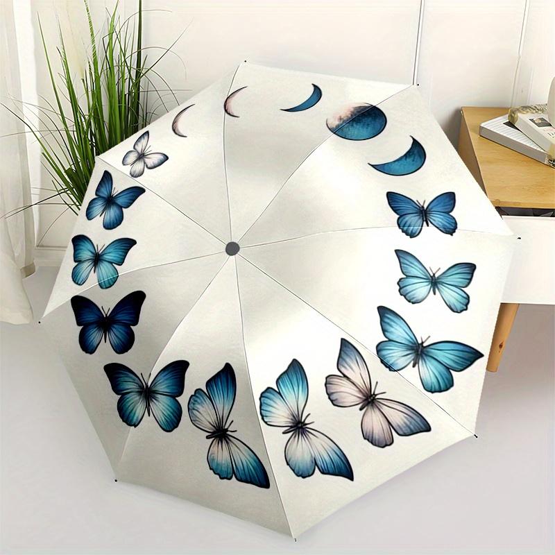 

Butterfly Moon Phases Automatic Folding Umbrella 8 Ribs, Durable Iron Frame, Bright Color Pattern Compact Travel Umbrella, Suitable for Out
