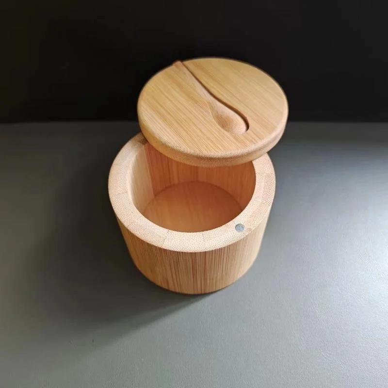 2026 Bamboo Salt Jar Kitchen Seasoning Bottle Kitchen Convenience Tools Circular Bamboo Seasoning Box Spice Rack