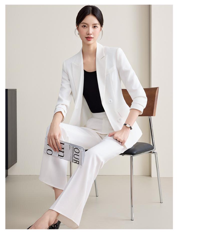 Women's White Autumn 2025 Suit Set: Elegant Long Sleeve Blazer & Professional Workwear