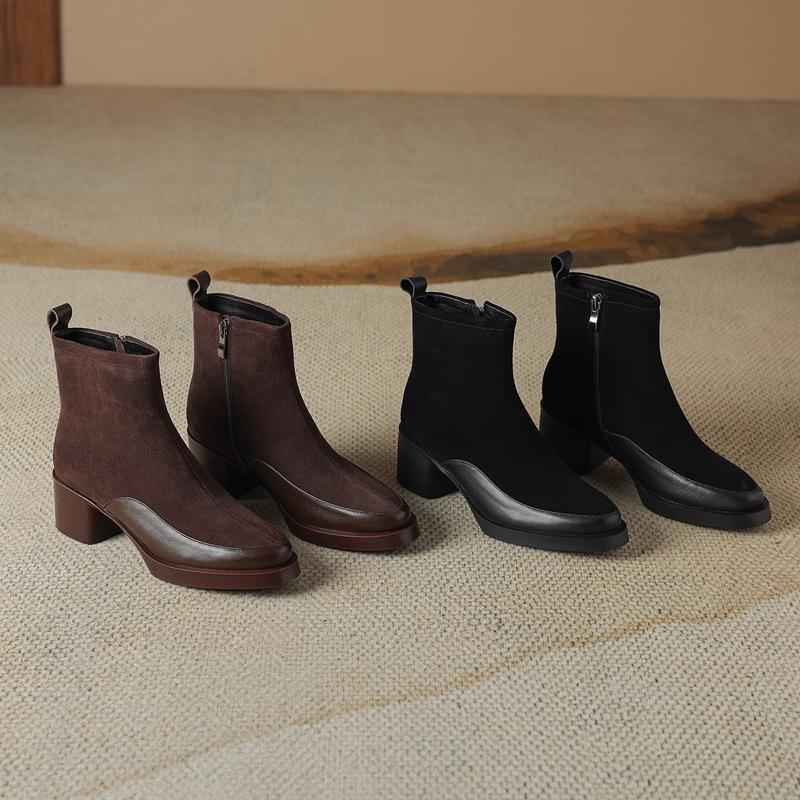 Fashion AIYUQI 2025 New Women's Short boots Genuine Leather Chunky Heel High Heel Boots female Large Size Pointed Toe Women Ankle Boots