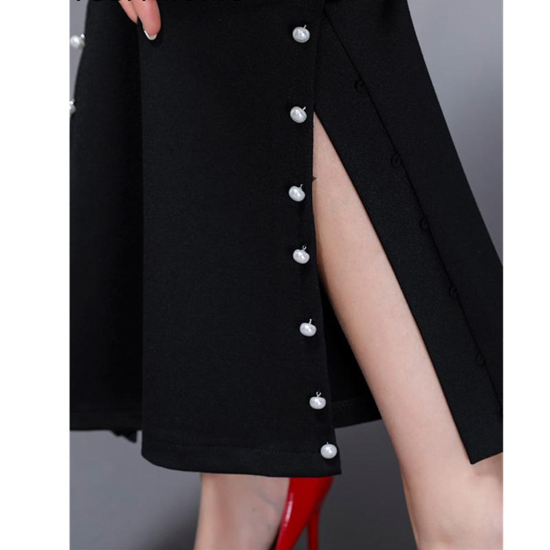 korean fashion 2022 summer high waist Women's beading split up Capris pants for women skinny flare pants woman trousers  black