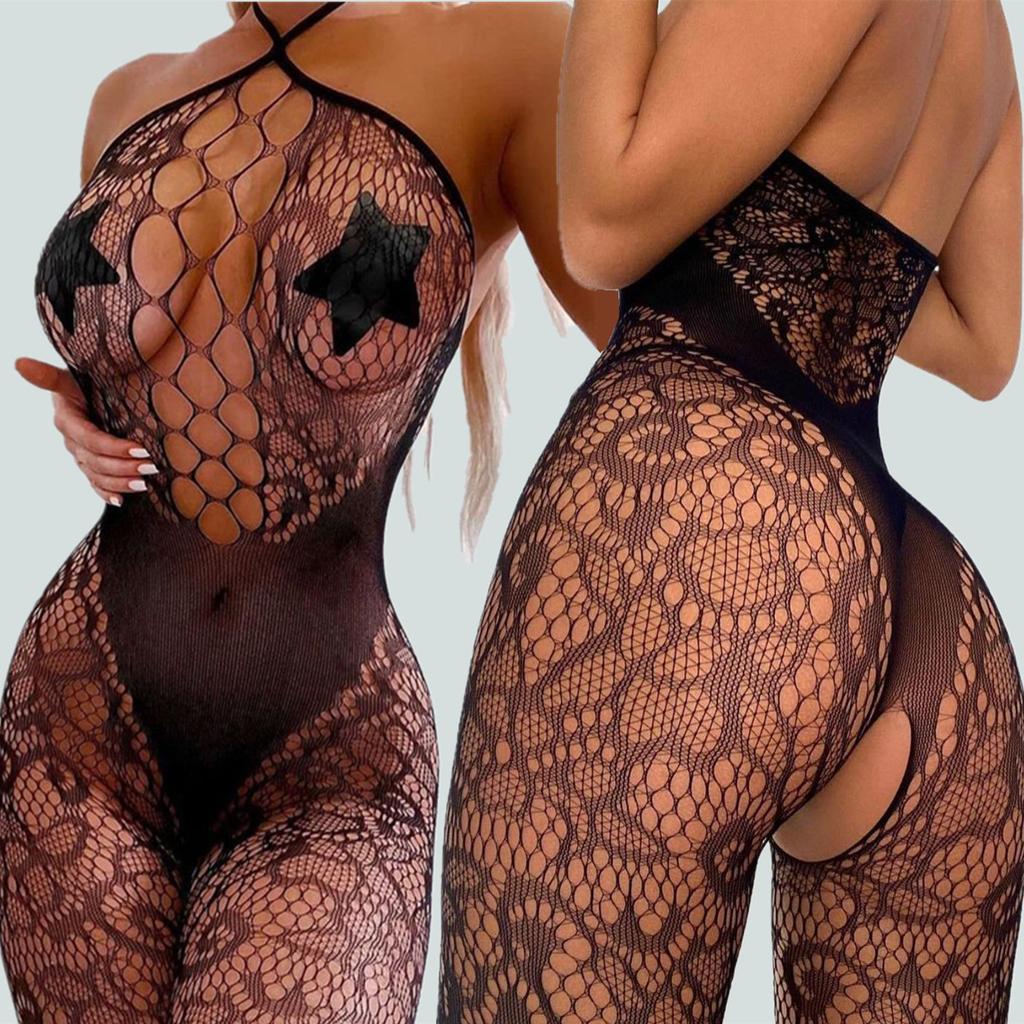 New Open Crotch Bodystockings Sexy Women Lingerie Erotic Black Sleeveless One Piece Bodysuit Underwear Porn Catsuit Crotchless