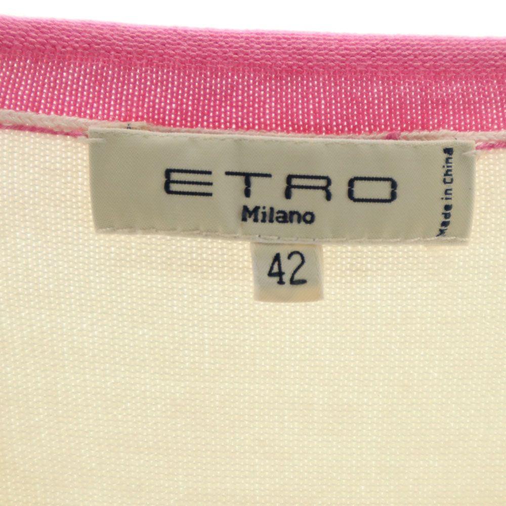 ETRO Silk Blend Short sleeve sweater 42 Ivoryx pink Milano knitwear Women Used
