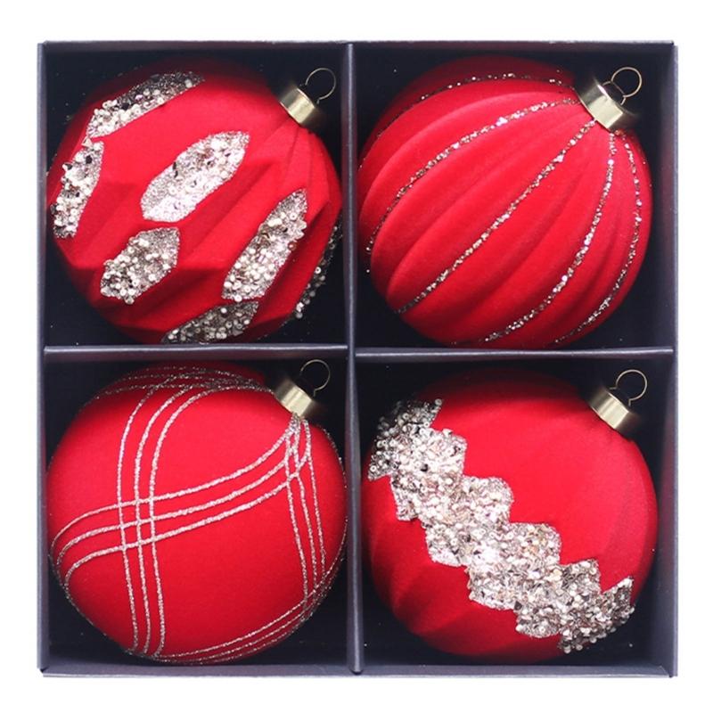 Elegant Christmas Sphere Hanging Ornament Flocking Christmas Baubles with Rhinestones for Elegant Holiday Tree Trimming