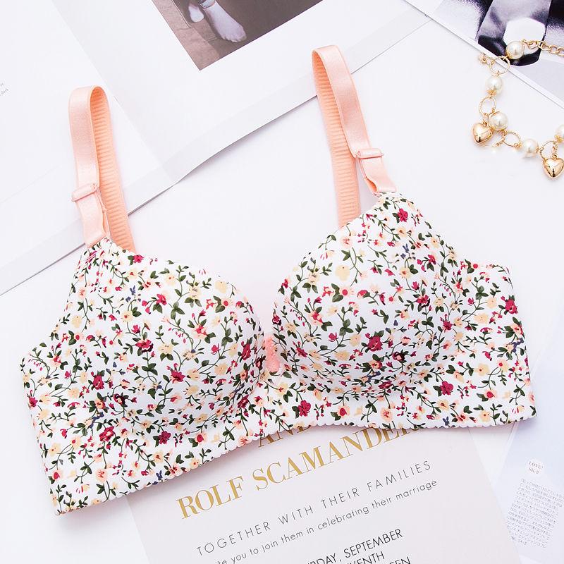 

Нижнее белье без маркировки, женский костюм со сборками, без стального кольца, толстый и тонкий цельный бюстгальтер, бюстгальтер для груди для девочек, нижнее белье с цветочным принтом 85C