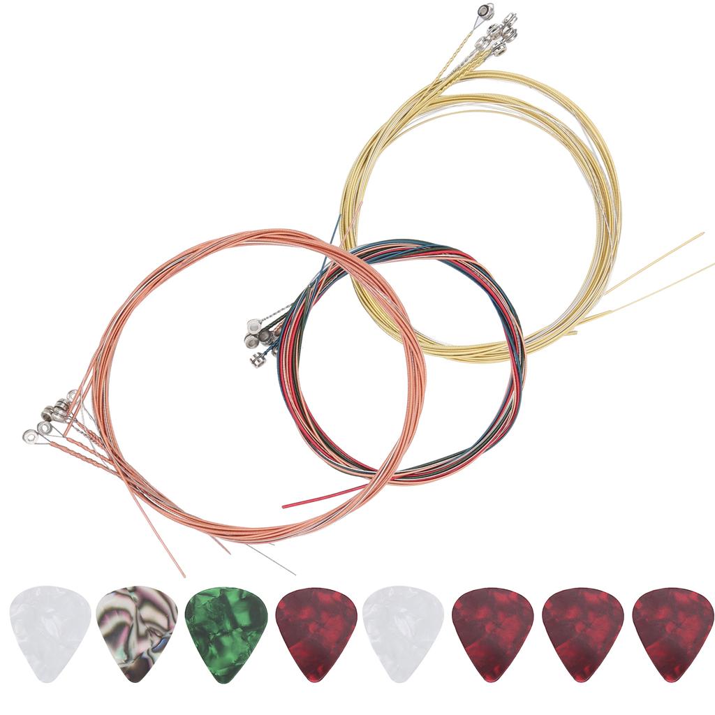 3 Set Acoustic Guitar Strings Steel Replacement 8Pcs Celluloid Picks for Performers Zxs0002